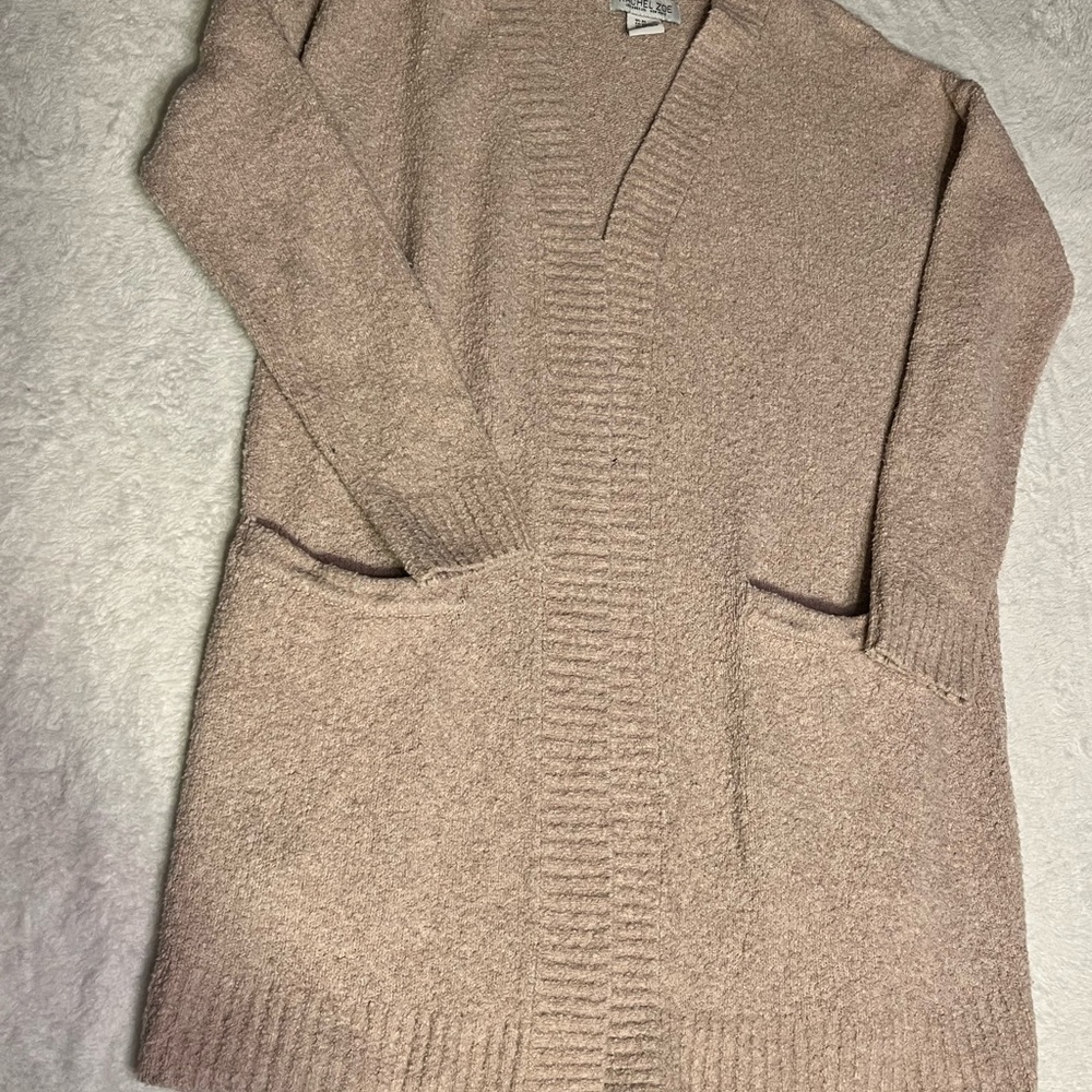 Rachel Zoe Open-Front Long Cardigan in Blush Taupe